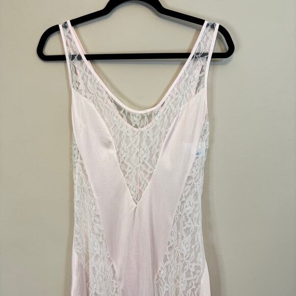 Vintage Nightgown Slip Dress M Pink Satin Lace Sheer French Romantic Fairycore - Picture 7 of 10